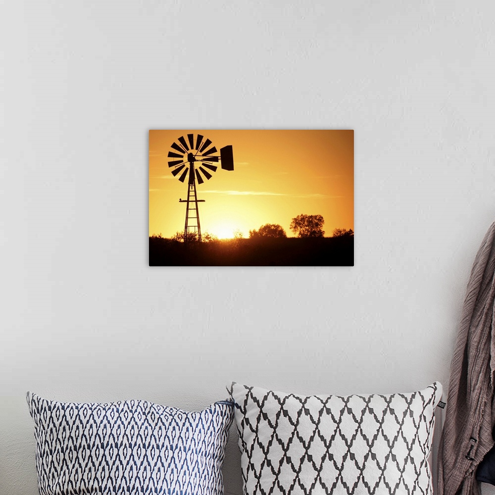 A bohemian room featuring Windmill in silhouette