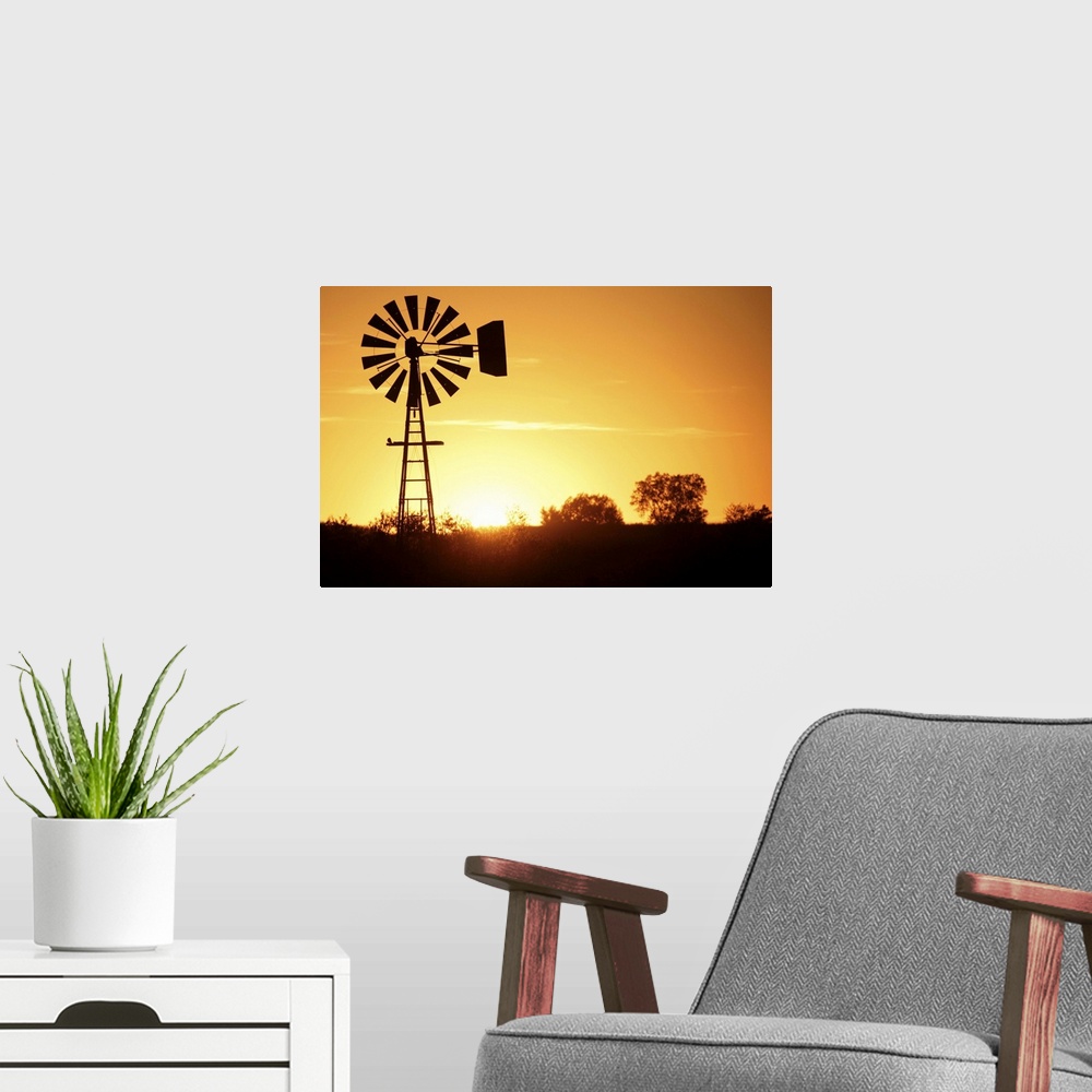 A modern room featuring Windmill in silhouette