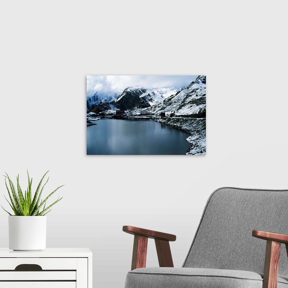 A modern room featuring Winter scene, St Bernard Pass, Swiss Alps