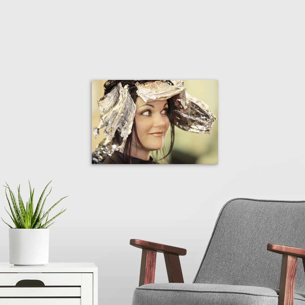 A modern room featuring 'Woman, having, her, hair, dyed'