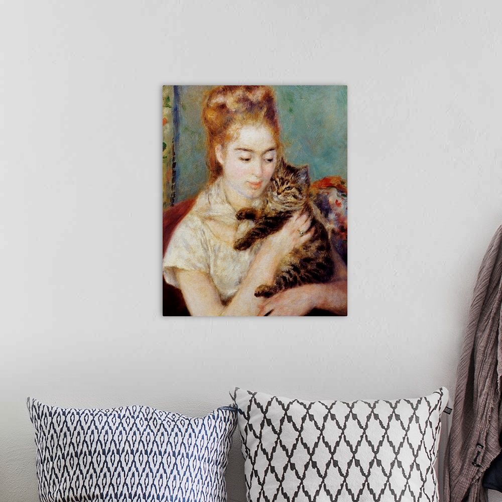 A bohemian room featuring Woman With A Cat By Pierre-Auguste Renoir