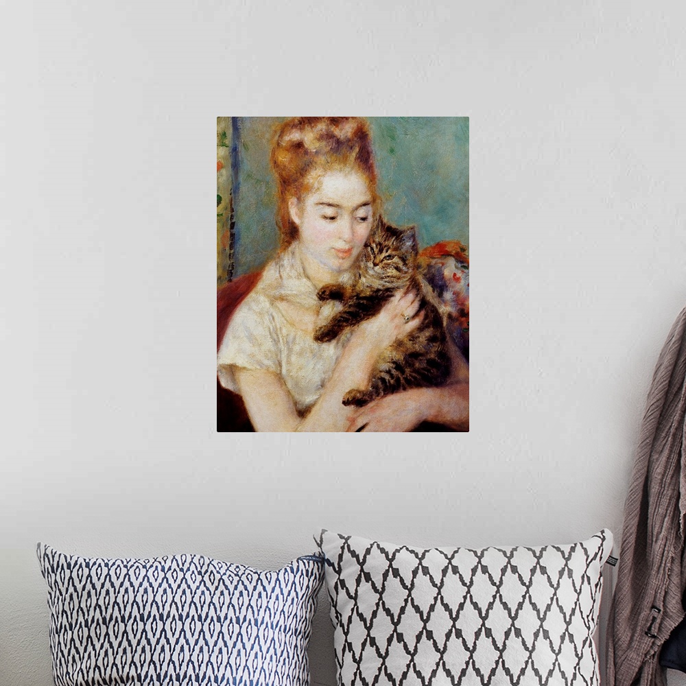 A bohemian room featuring Woman With A Cat By Pierre-Auguste Renoir