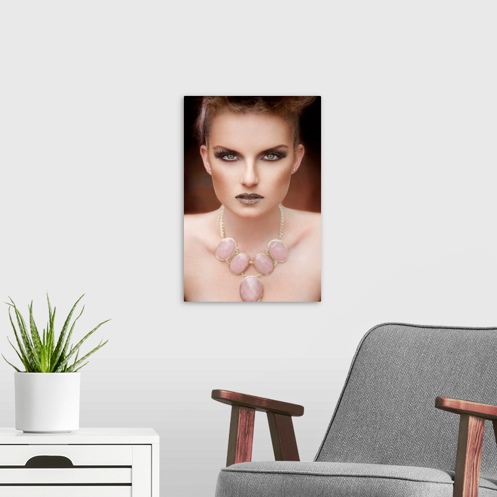A modern room featuring Woman with Dramatic Makeup