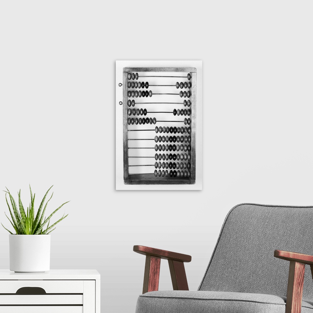 A modern room featuring An antique wooden abacus.