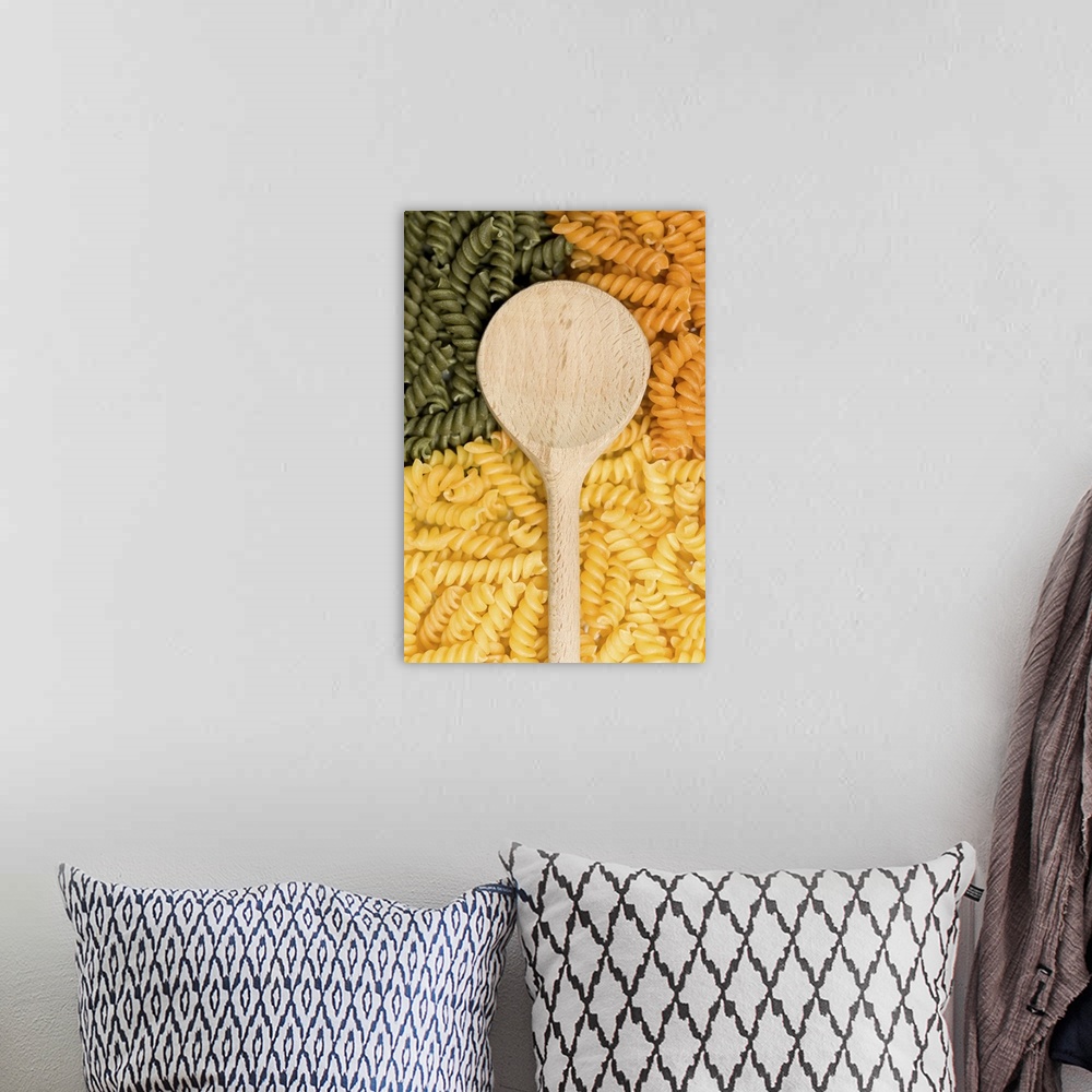 A bohemian room featuring Wooden spoon, green and yellow noodles