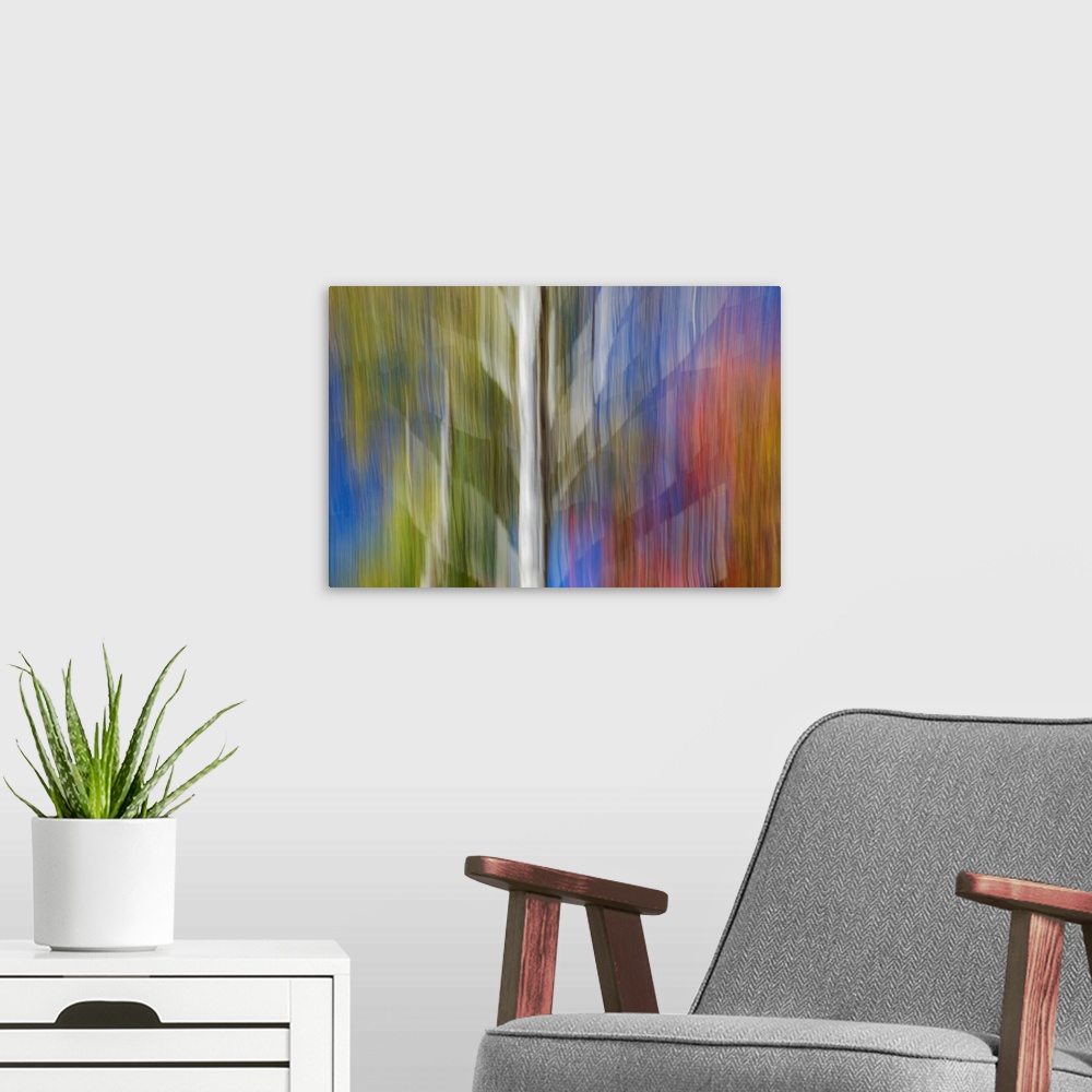 A modern room featuring Woodland abstract using intentional camera movement. The Upper Peninsula is the northern of the t...