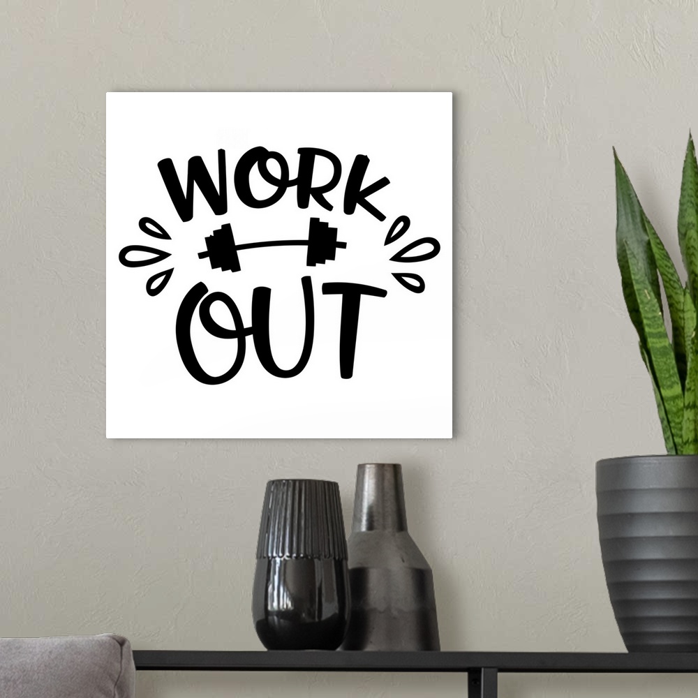 A modern room featuring Work Out