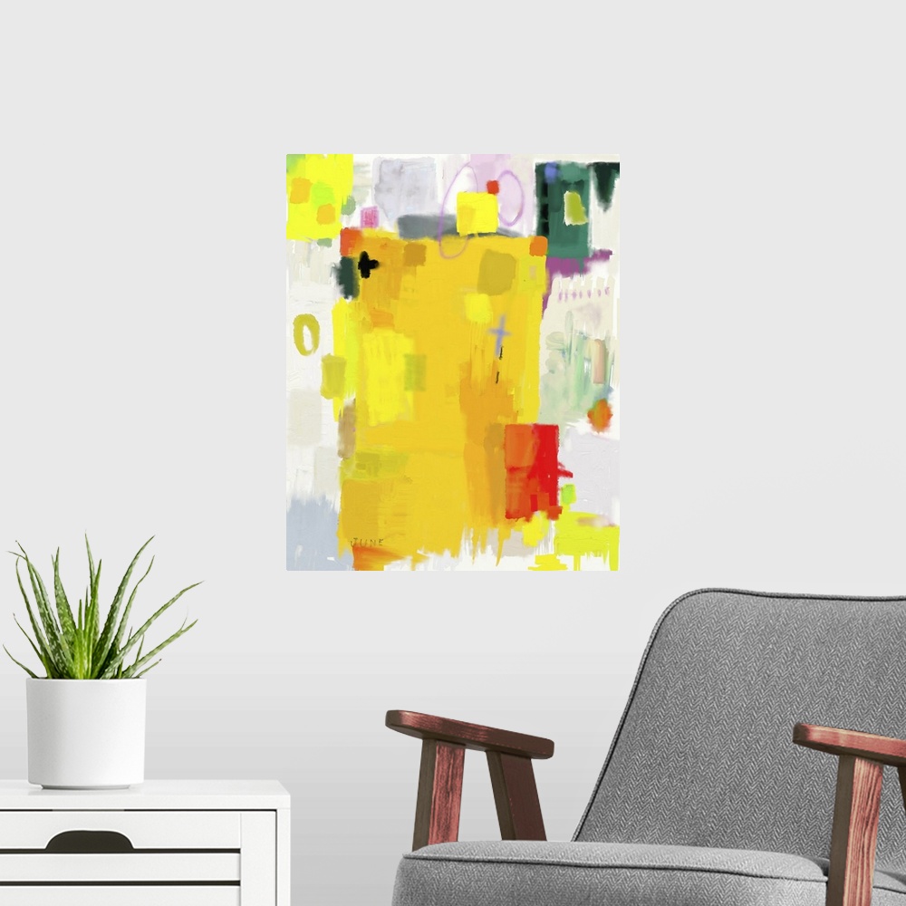 A modern room featuring Yellow Abstraction