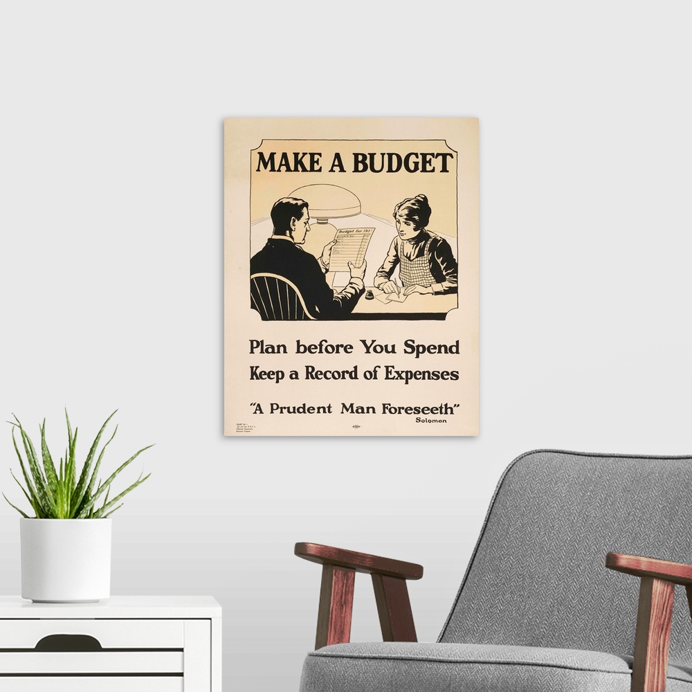 A modern room featuring 1920s YMCA Economic Program personal finance poster