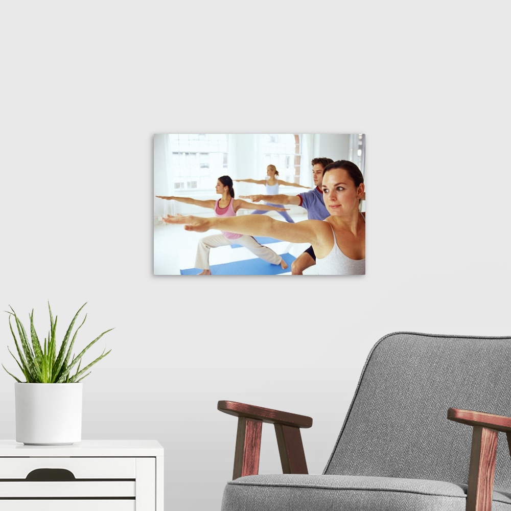 A modern room featuring Yoga class