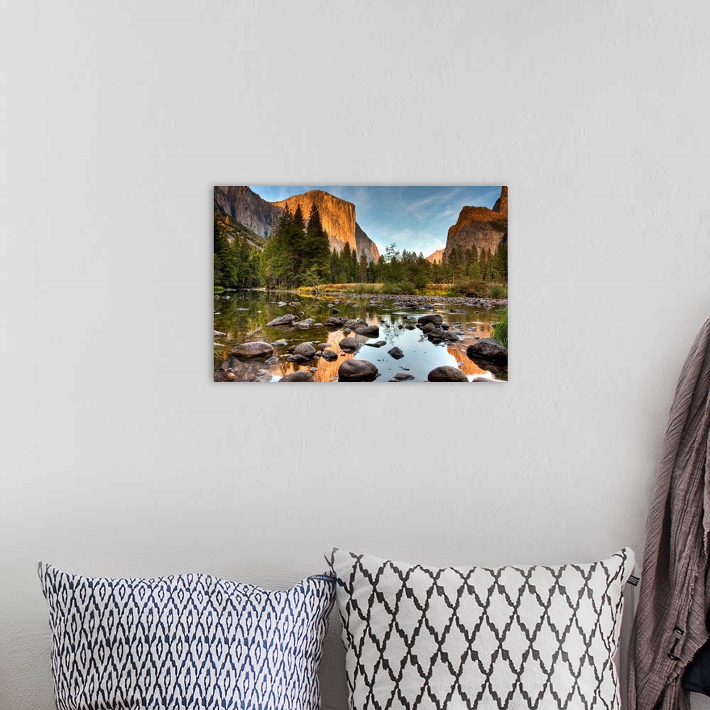 A bohemian room featuring Yosemite valley in the Merced river