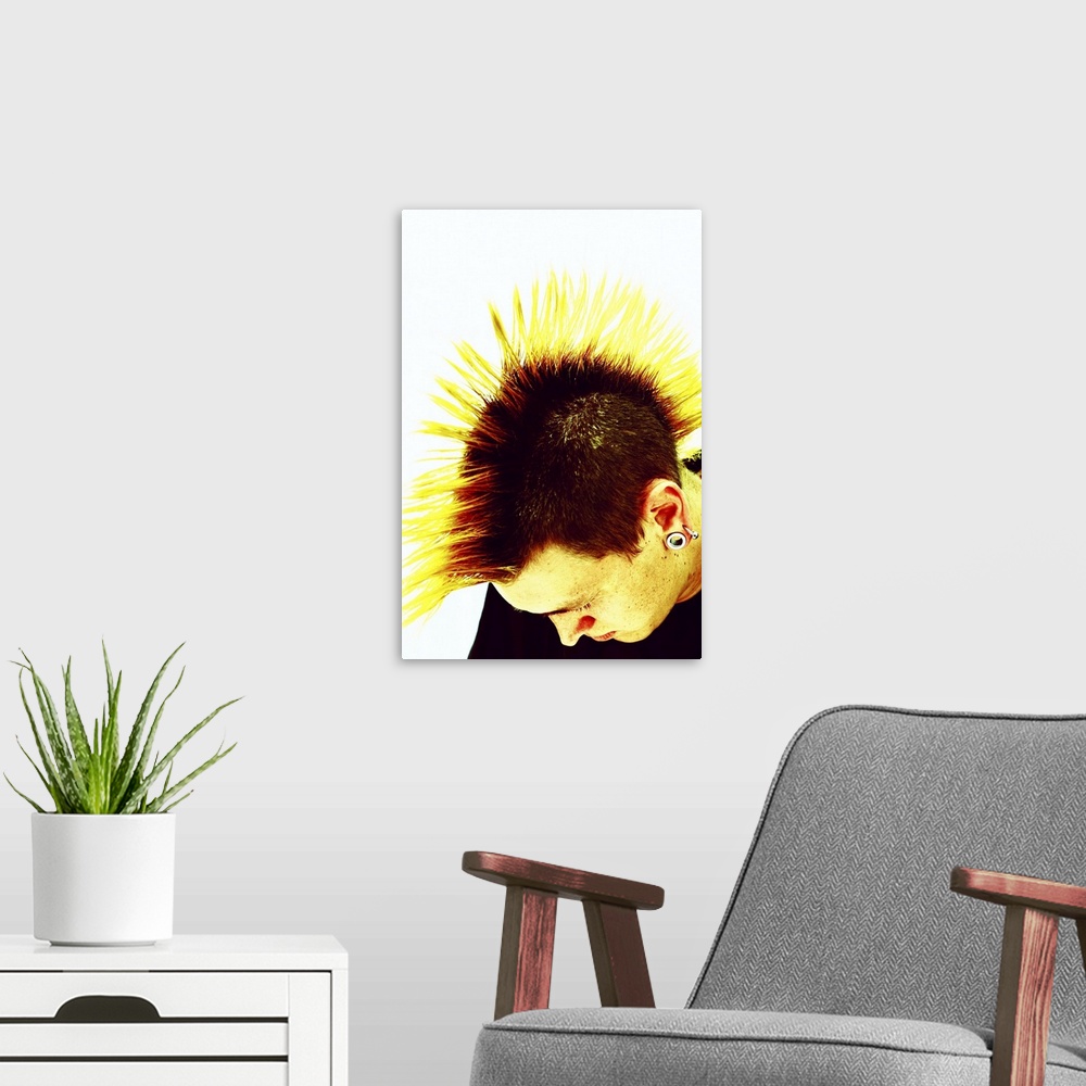 A modern room featuring Young man with mohawk
