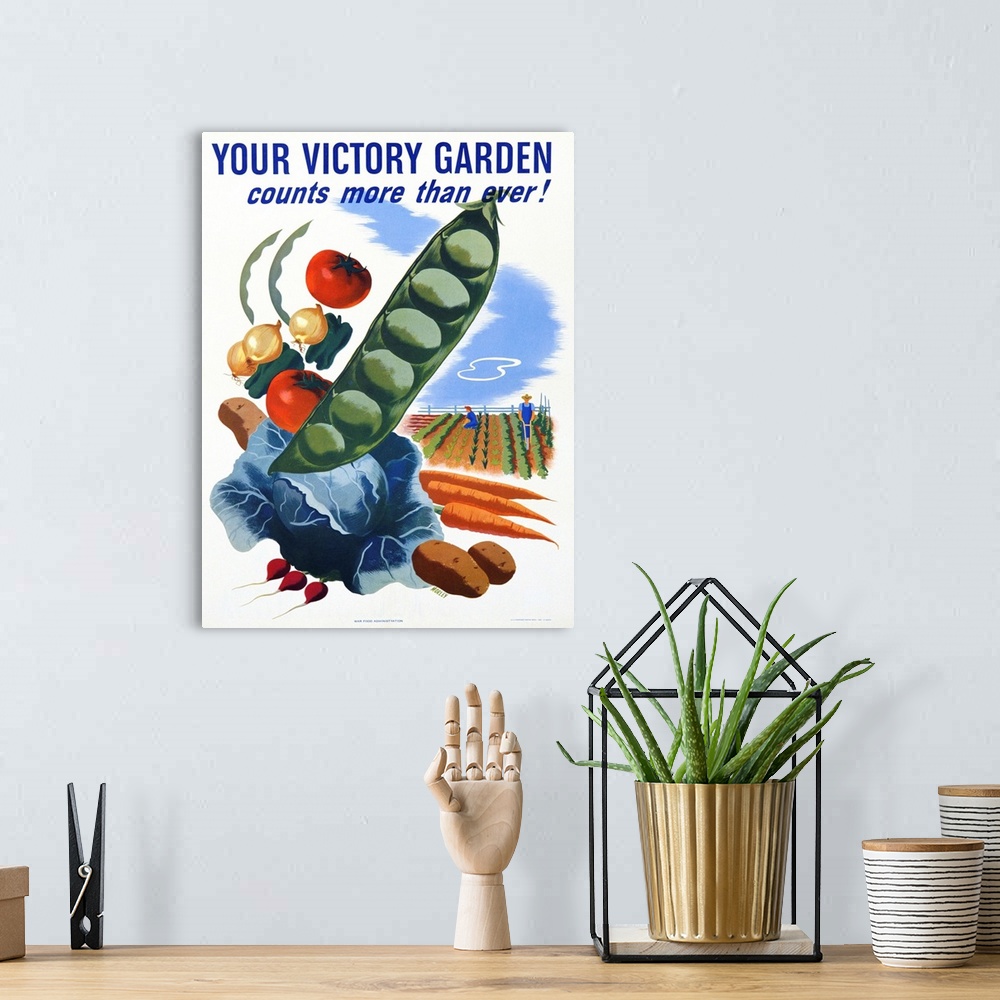 A bohemian room featuring Your Victory Garden Poster
