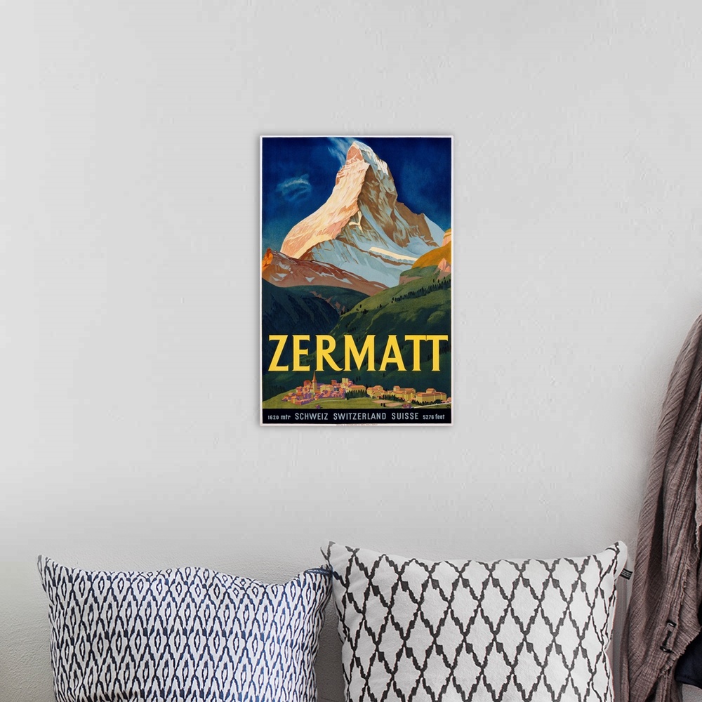 A bohemian room featuring Zermatt Poster By Carl Moos