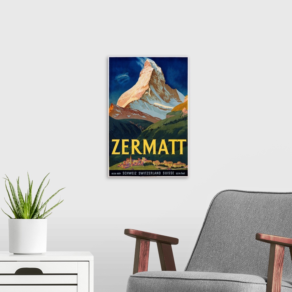 A modern room featuring Zermatt Poster By Carl Moos