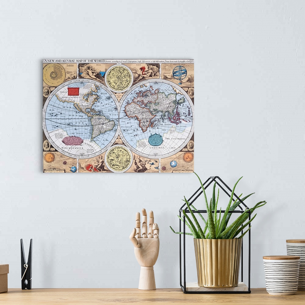 A bohemian room featuring 17th Century Map of the World