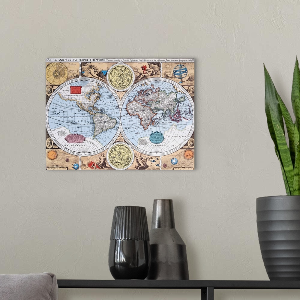 A modern room featuring 17th Century Map of the World