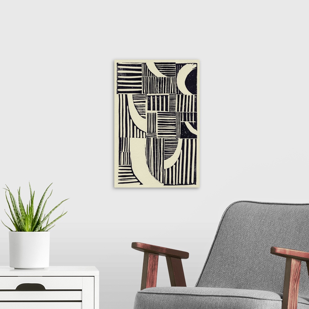 A modern room featuring Abstract Linocut B