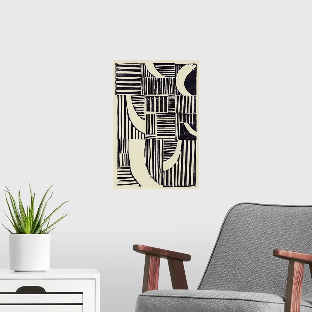A modern room featuring Abstract Linocut B