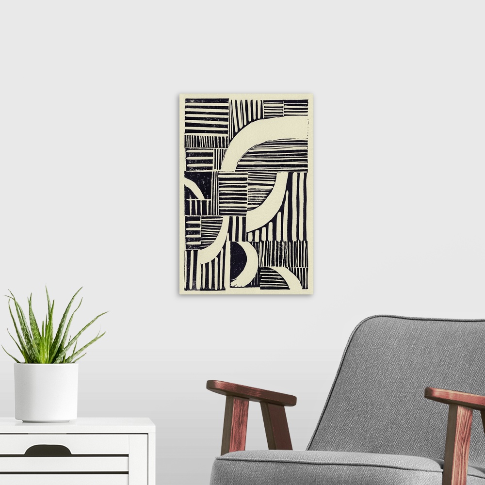 A modern room featuring Abstract Linocut C