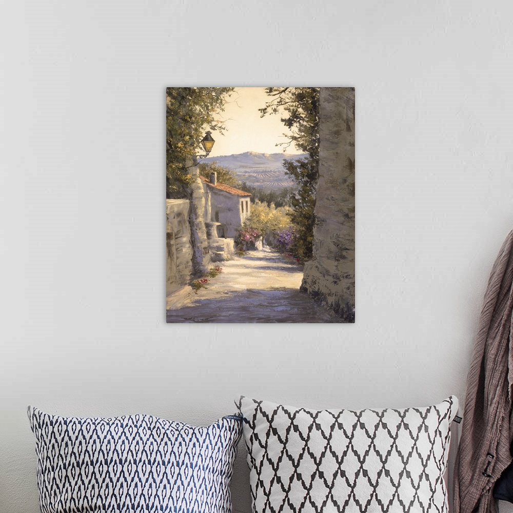 A bohemian room featuring View through a European alleyway in a small village.