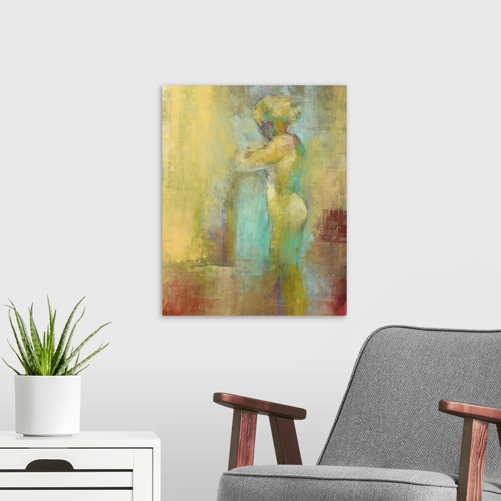 A modern room featuring Contemporary painting of a nude female figure.