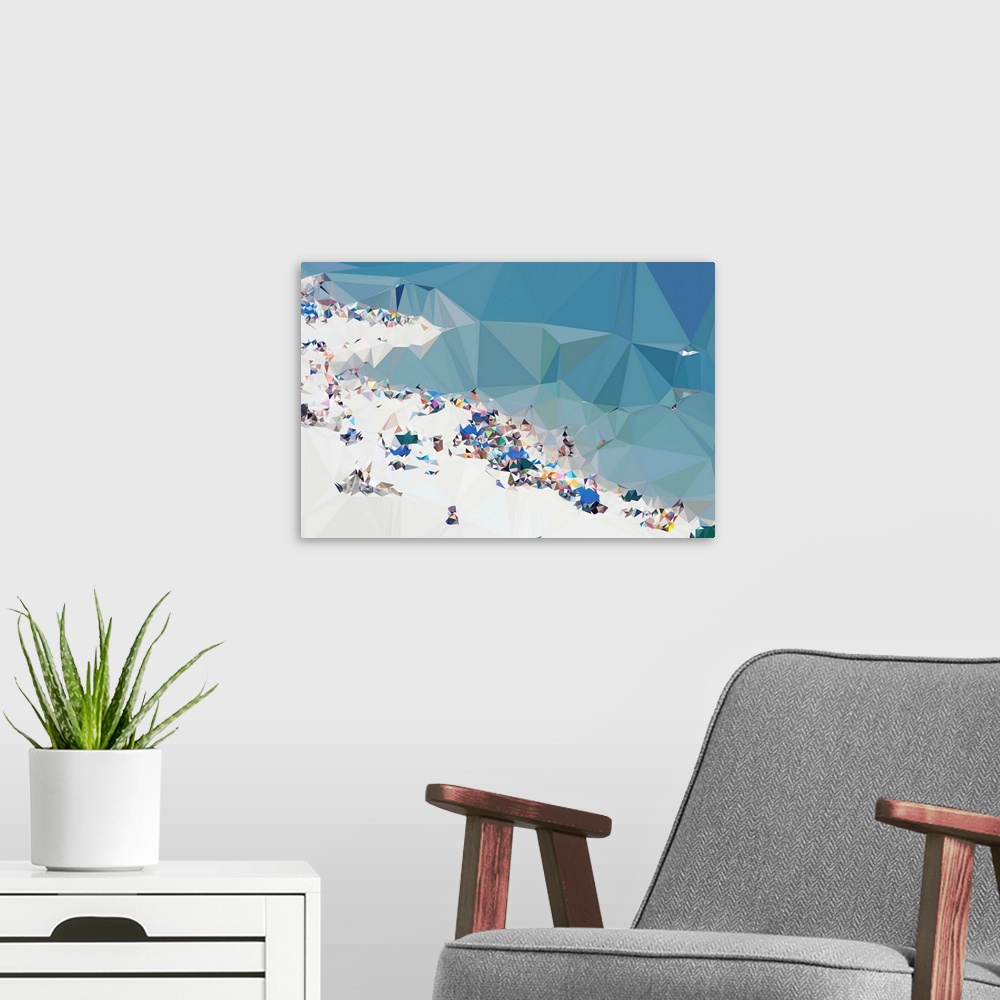 A modern room featuring Geometric landscape of a crowded beach.