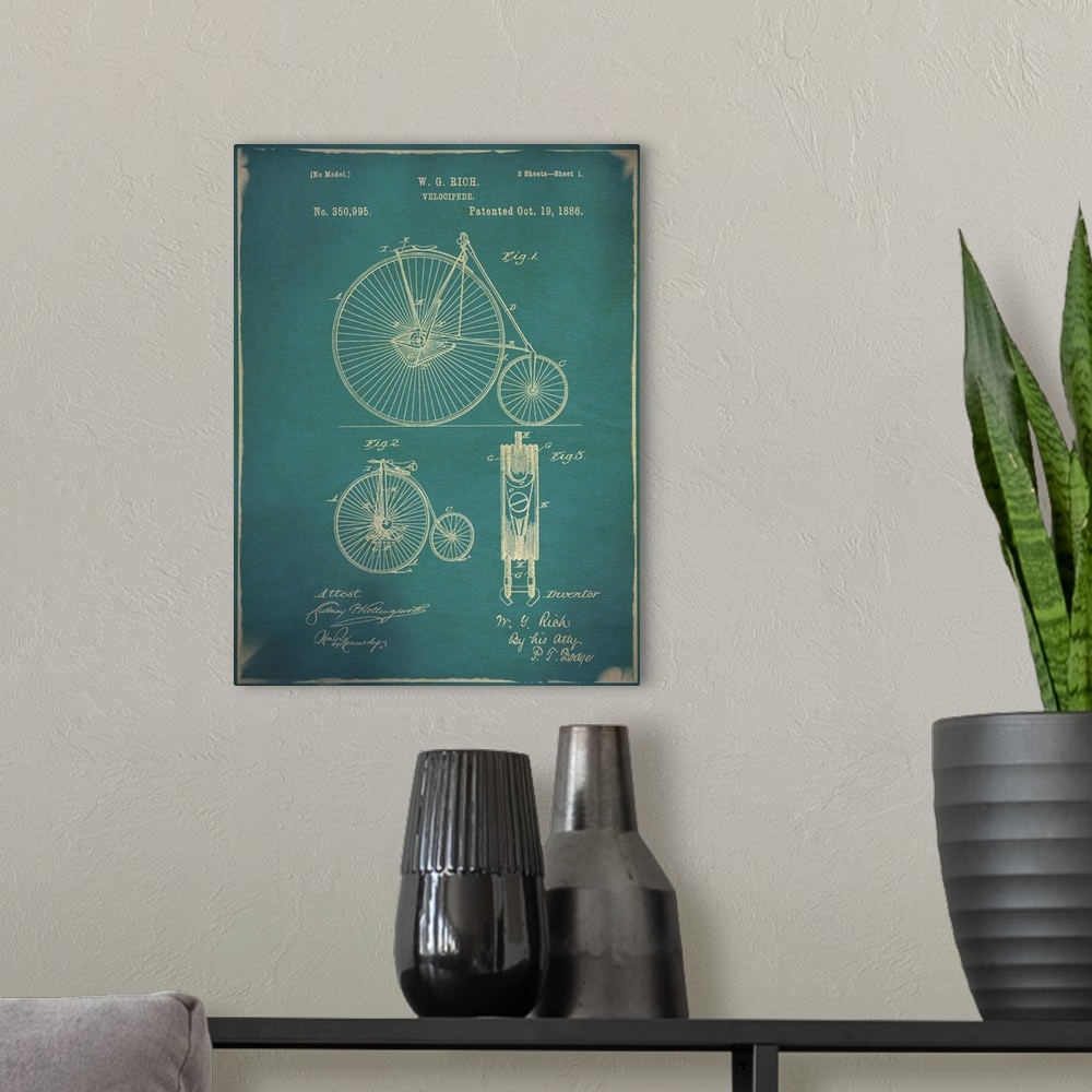 A modern room featuring Bicycle Patent I Blue