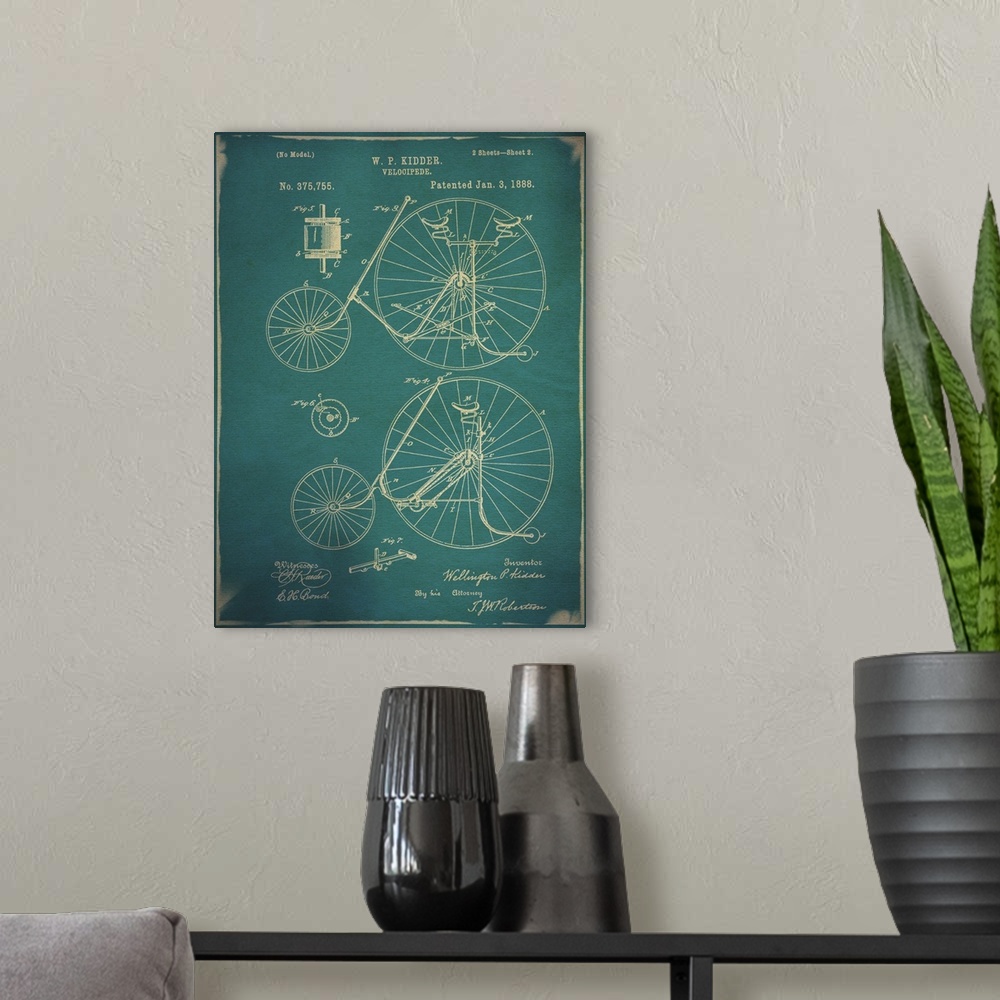 A modern room featuring Bicycle Patent III Blue