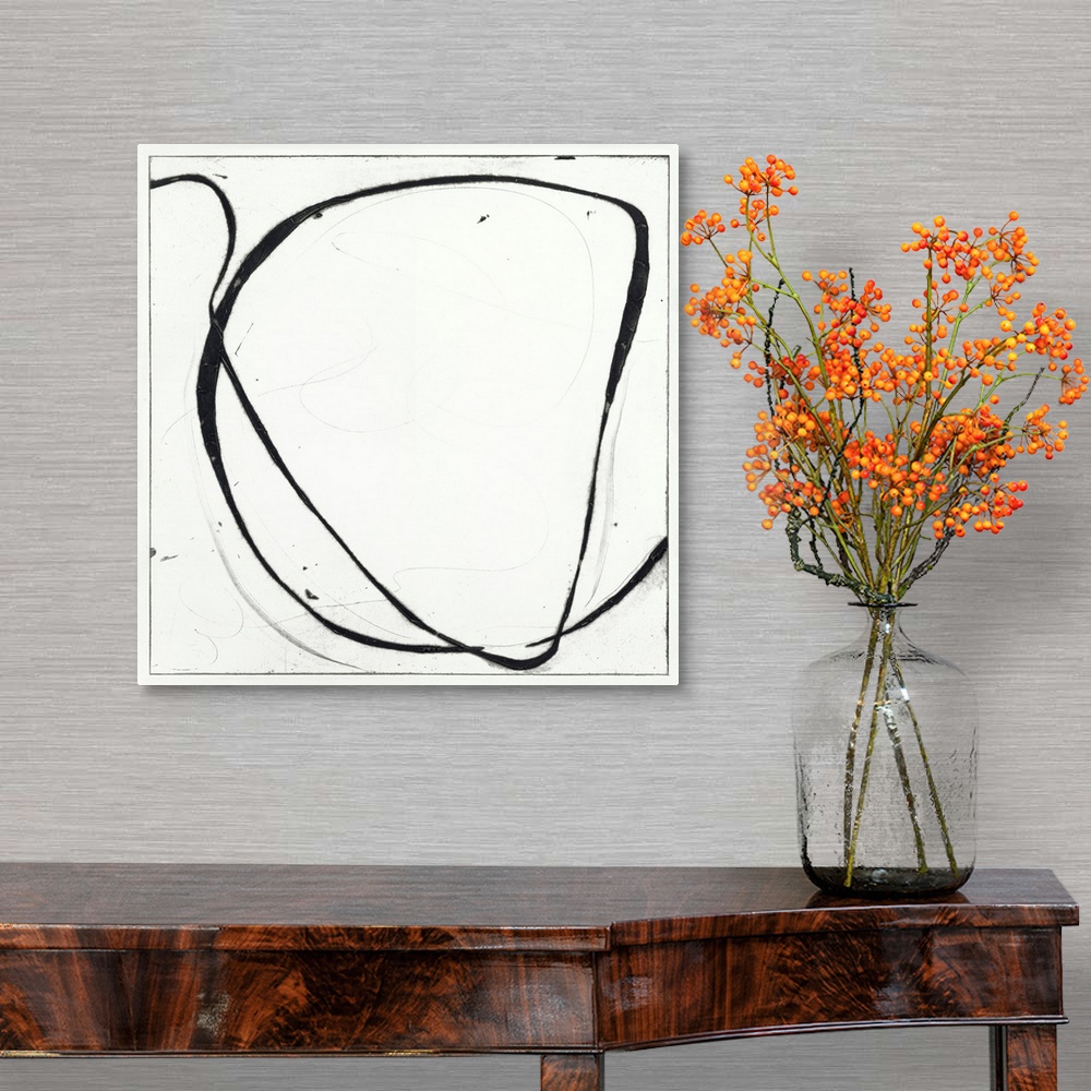 A traditional room featuring Contemporary abstract tonal painting of huge loops of paint.