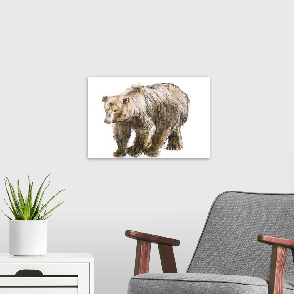 A modern room featuring Brown Bear 1