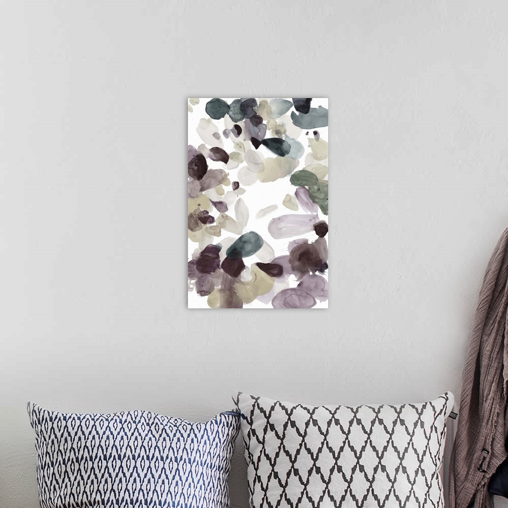 A bohemian room featuring A contemporary watercolor abstract painting using vibrant shades of brown.