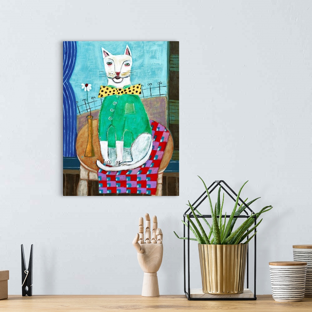 A bohemian room featuring Cat with Green Shirt
