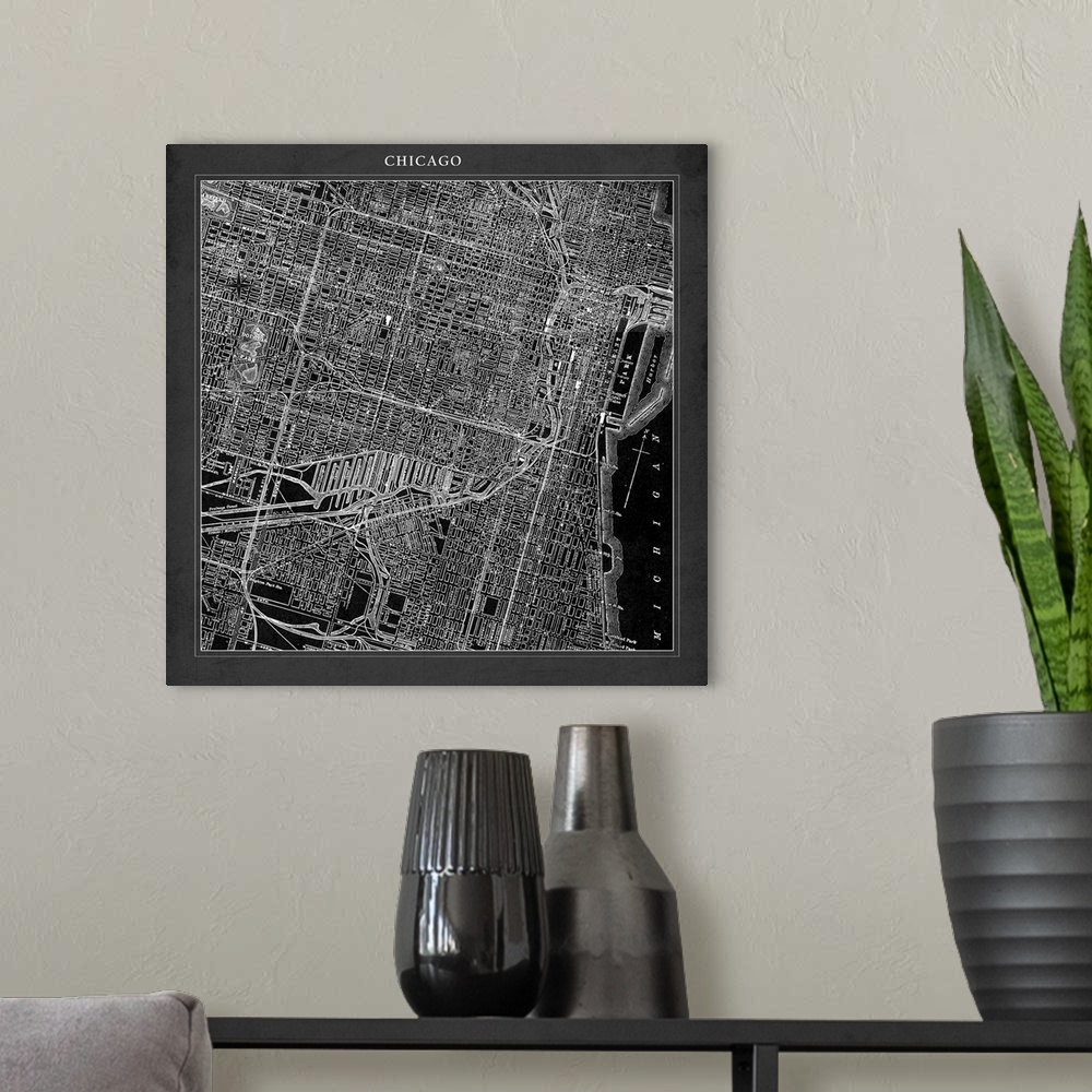 A modern room featuring Chicago Map