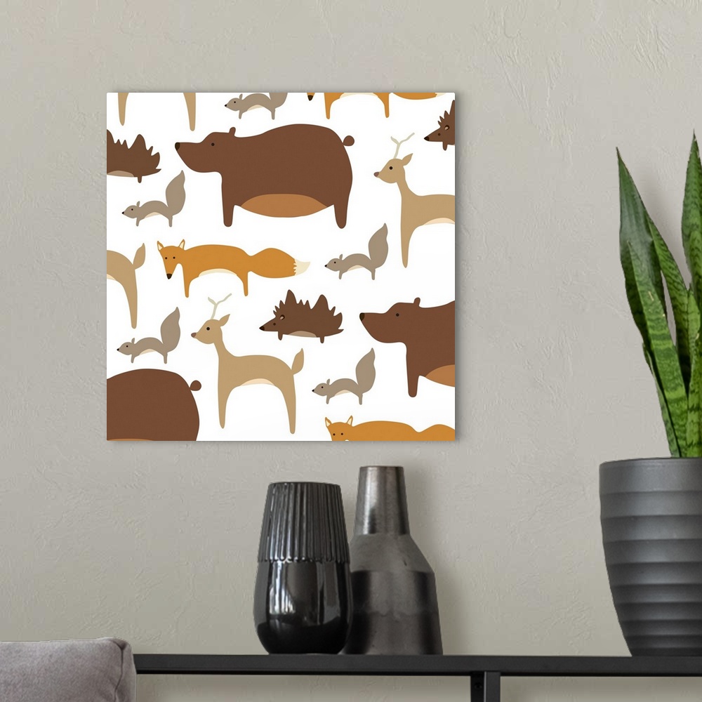 A modern room featuring Collaged Woodland Animals