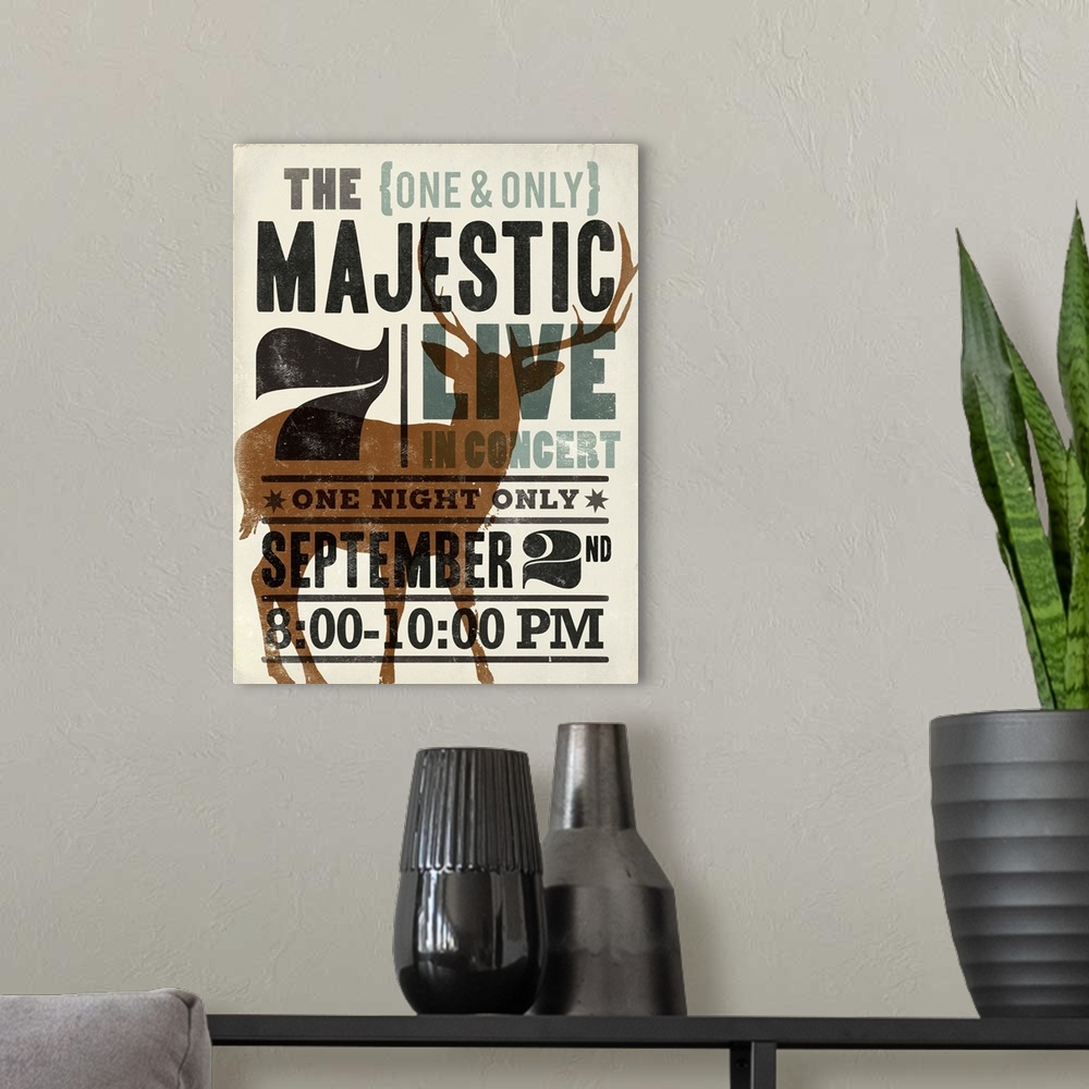 A modern room featuring Retro mid-century stylized concert poster artwork.
