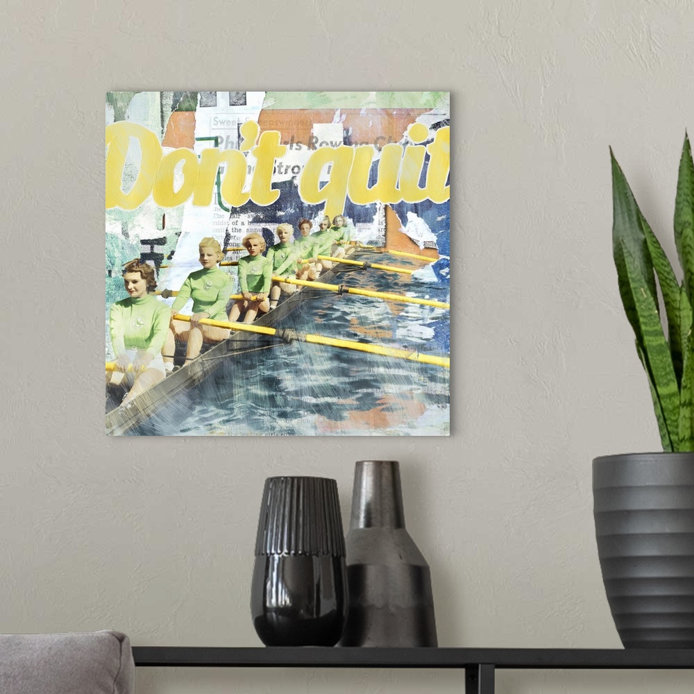 A modern room featuring Mixed media art - rowing.