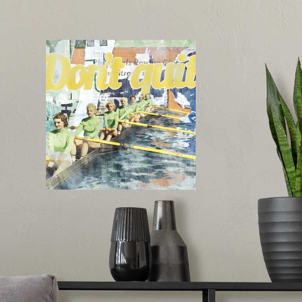 A modern room featuring Mixed media art - rowing.