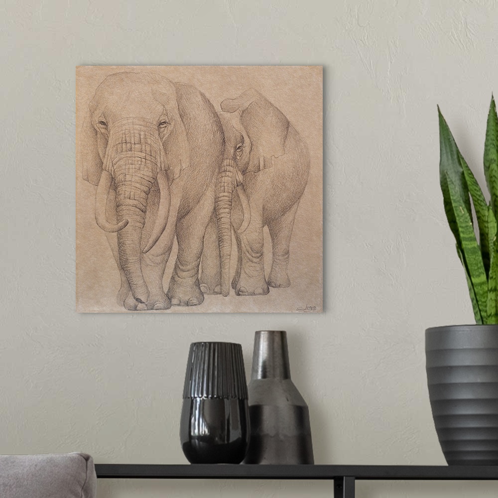 A modern room featuring Elefantes en el Papel Dos