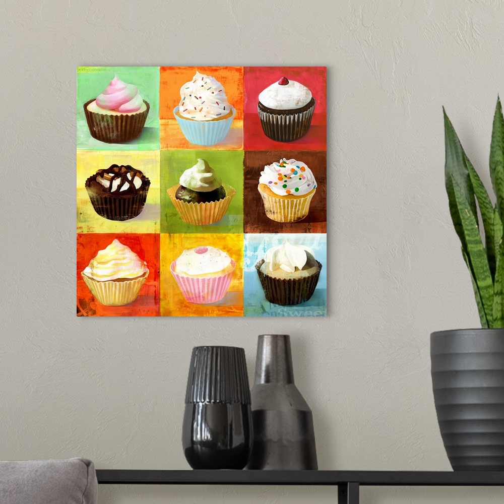 A modern room featuring Enjoy Cupcakes