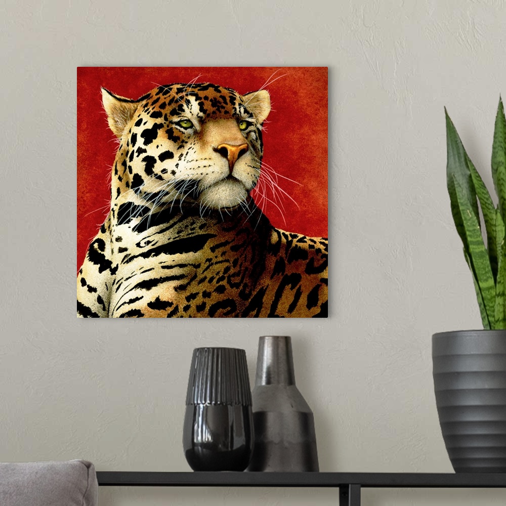 A modern room featuring Up-close painting of a cheetah.