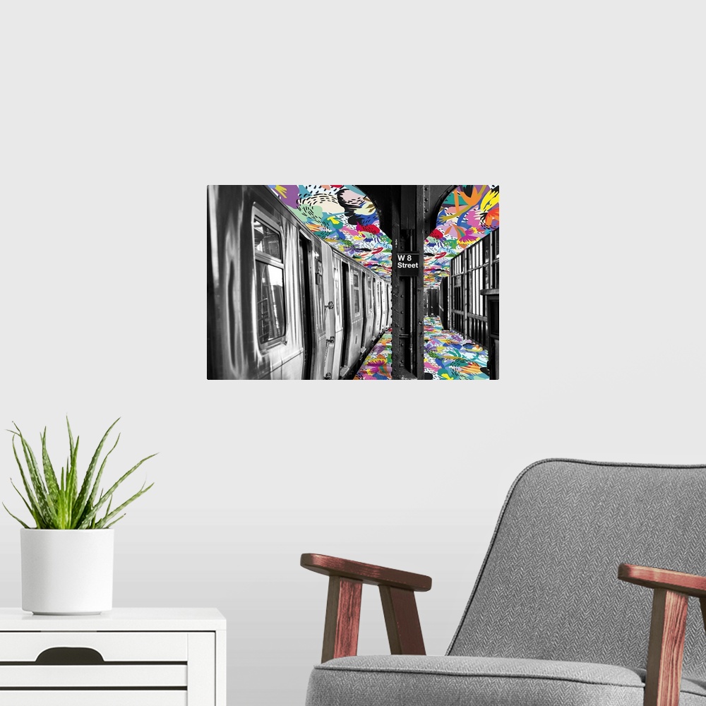 A modern room featuring Floral Subway