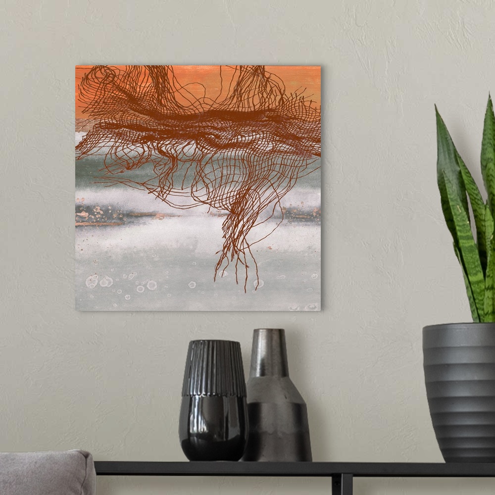 A modern room featuring Frayed Abstract 1