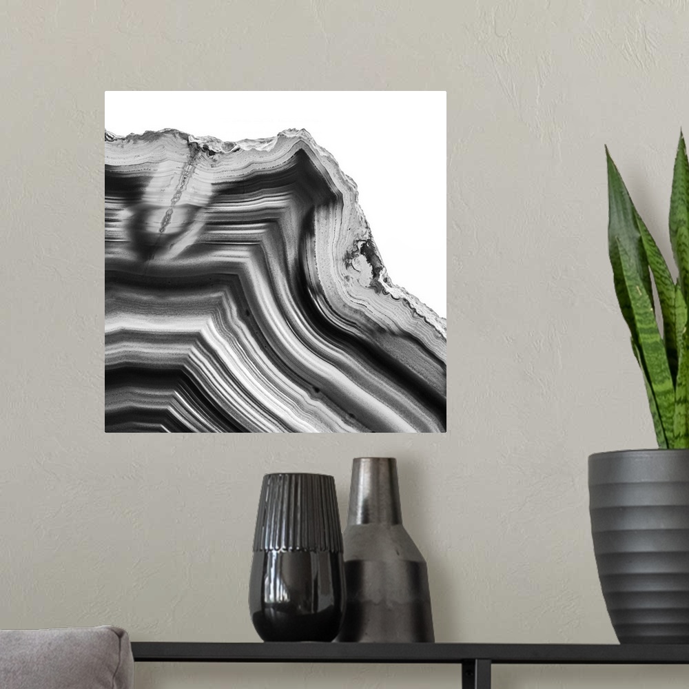 A modern room featuring Thin slice of polished agate, showing the natural patterns and colors of the mineral.