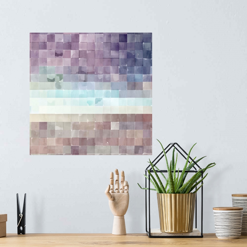 A bohemian room featuring Gridded Watercolor Landscape B