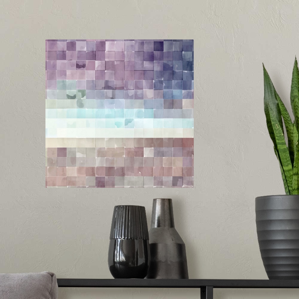 A modern room featuring Gridded Watercolor Landscape B