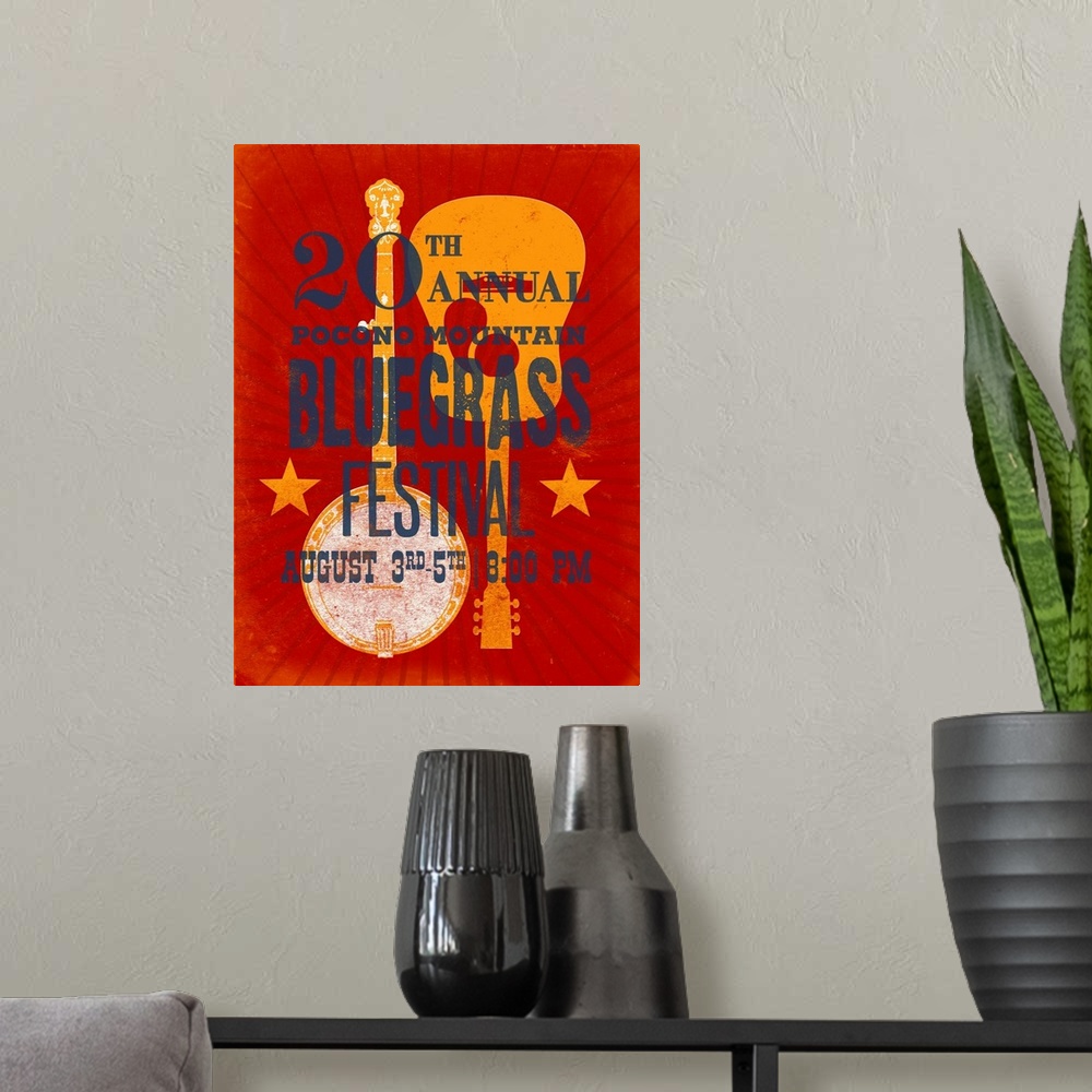 A modern room featuring Retro mid-century stylized concert poster artwork.