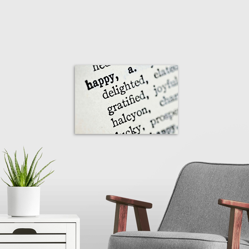A modern room featuring Happy