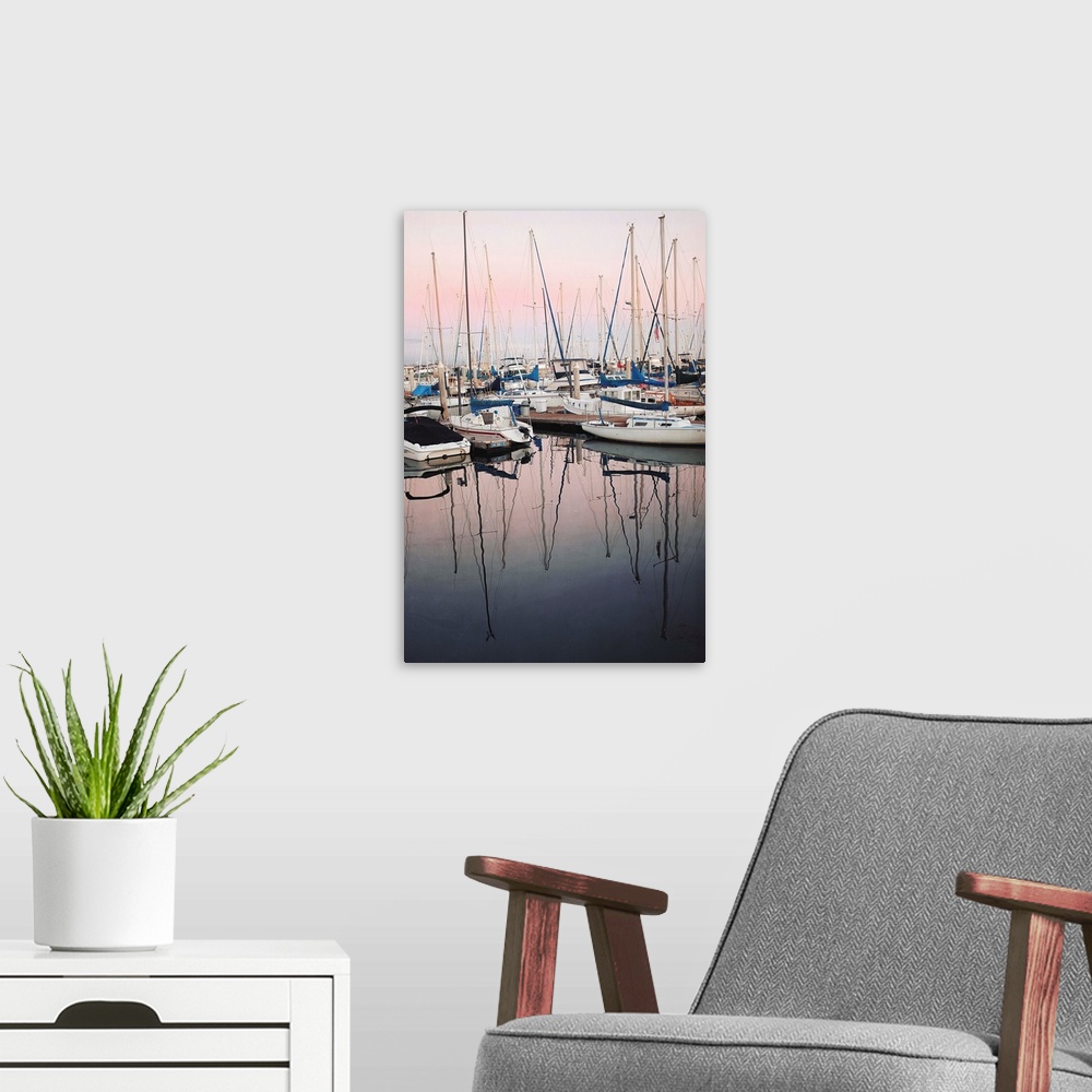 A modern room featuring Harbor at Dusk