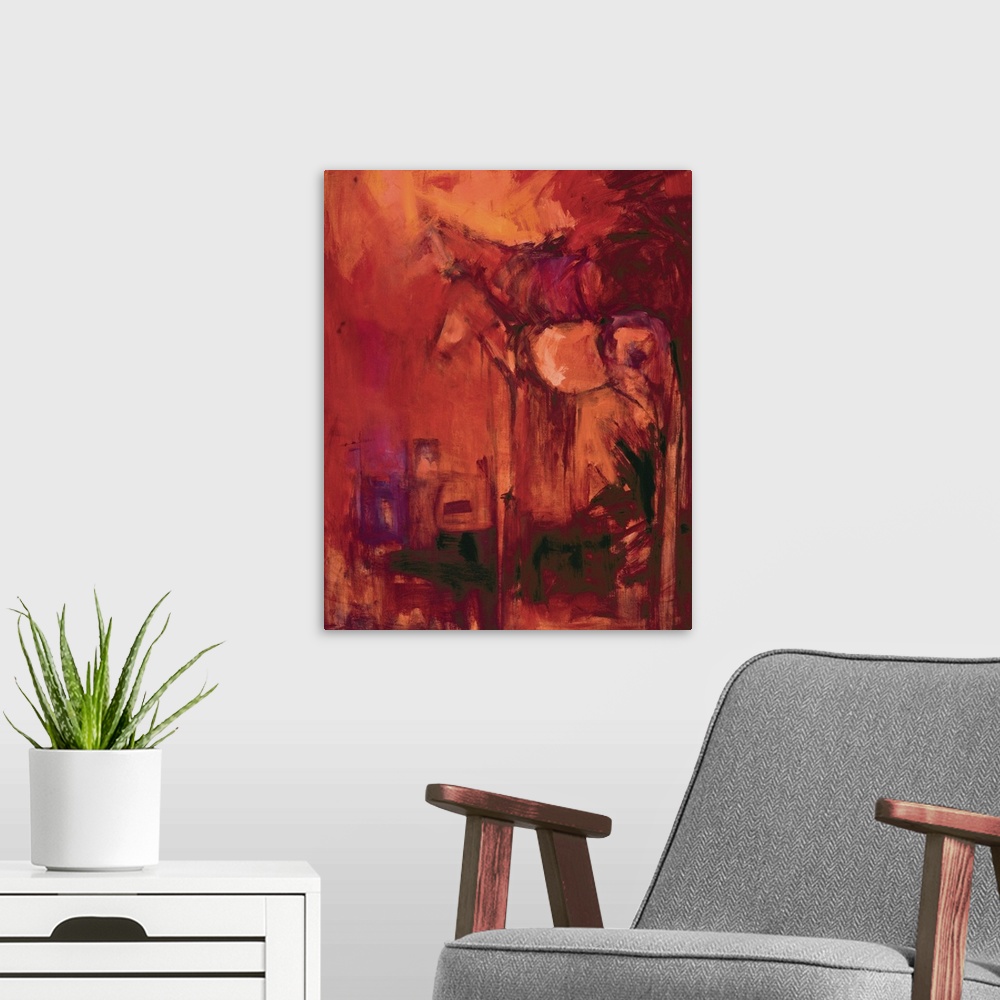 A modern room featuring Horses Red Abstract